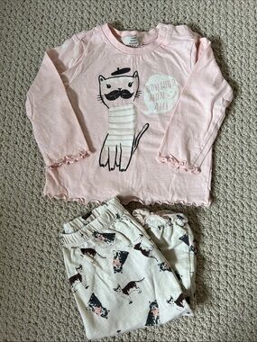 Peek Pink and Cream Cat Graphic Long-Sleeve Set
